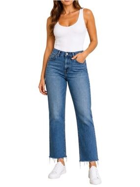 Good American | good curve straight leg jeans with raw kick step hem indigo522